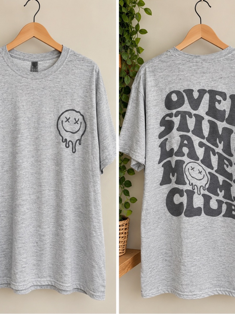 Women’s XL Grey Graphic Tee with Dripping Smiley